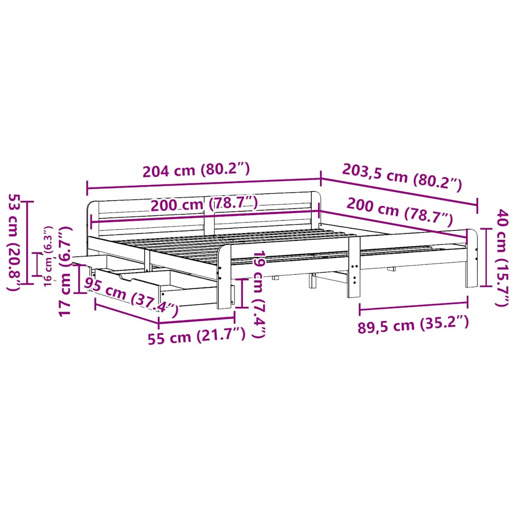 Okvir kreveta bez madraca voštano smeđi 200x200 cm od borovine