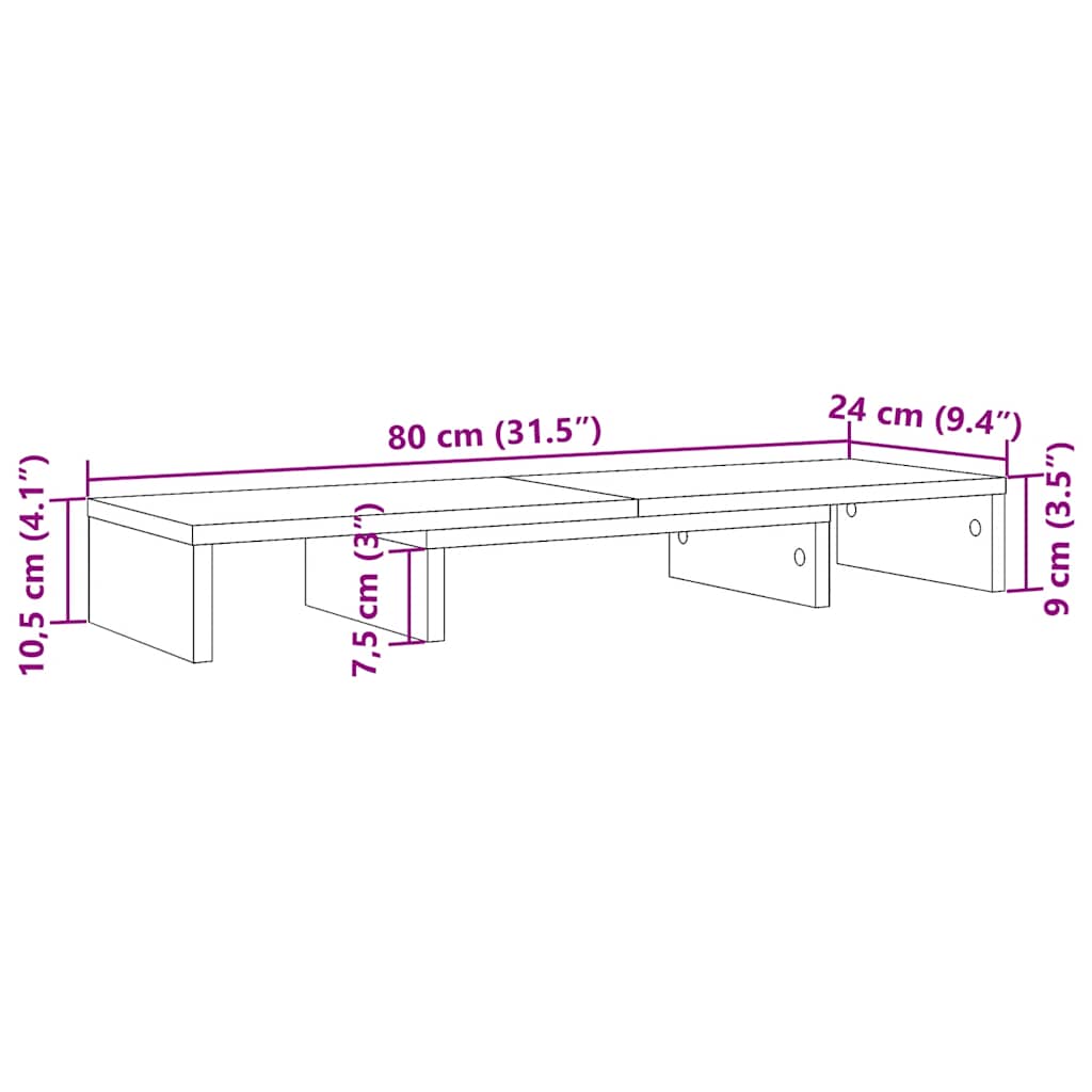 Stalak za monitor podesivi crni 80 x 24 x 10,5 cm drveni