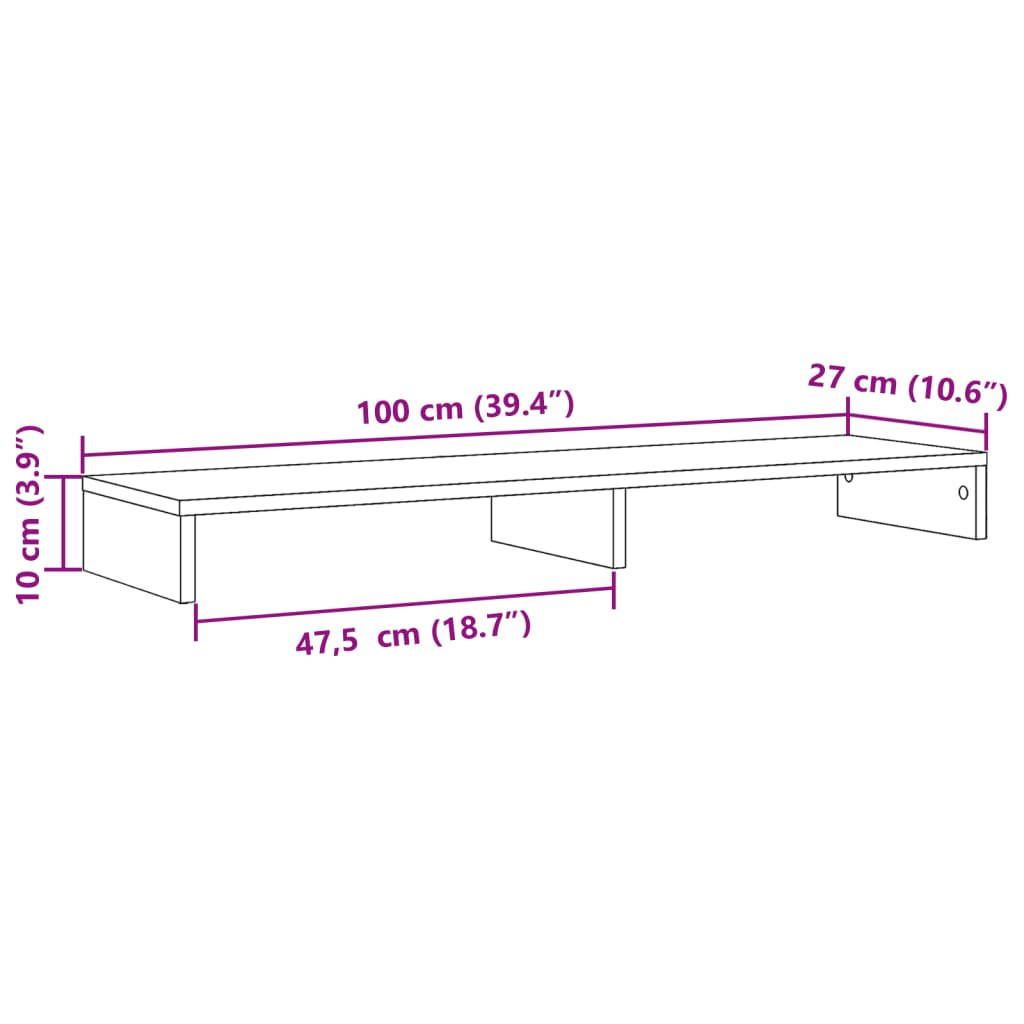 Stalak za monitor bijeli 100 x 27 x 10 cm od konstruiranog drva