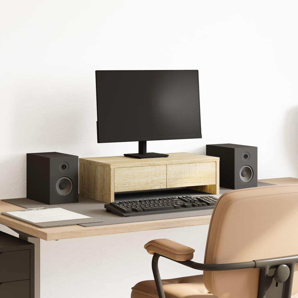 Stalak za monitor s ladicama boja hrasta 50 x 27 x 15 cm drveni
