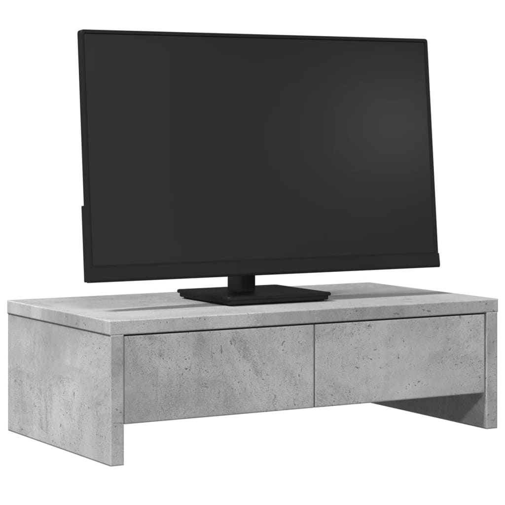 Stalak za monitor ladicama siva boja betona 50x27x15 cm drveni