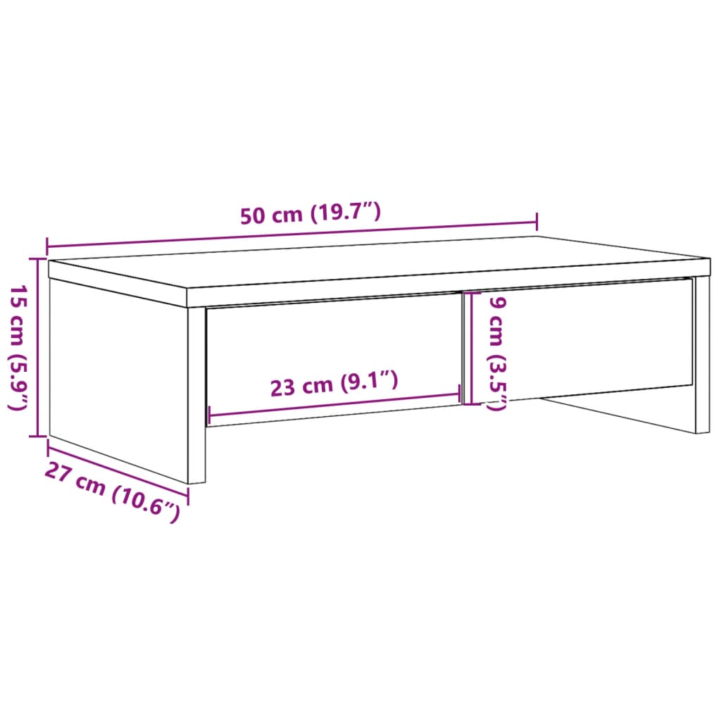 Stalak za monitor s ladicama boja hrasta 50 x 27 x 15 cm drveni