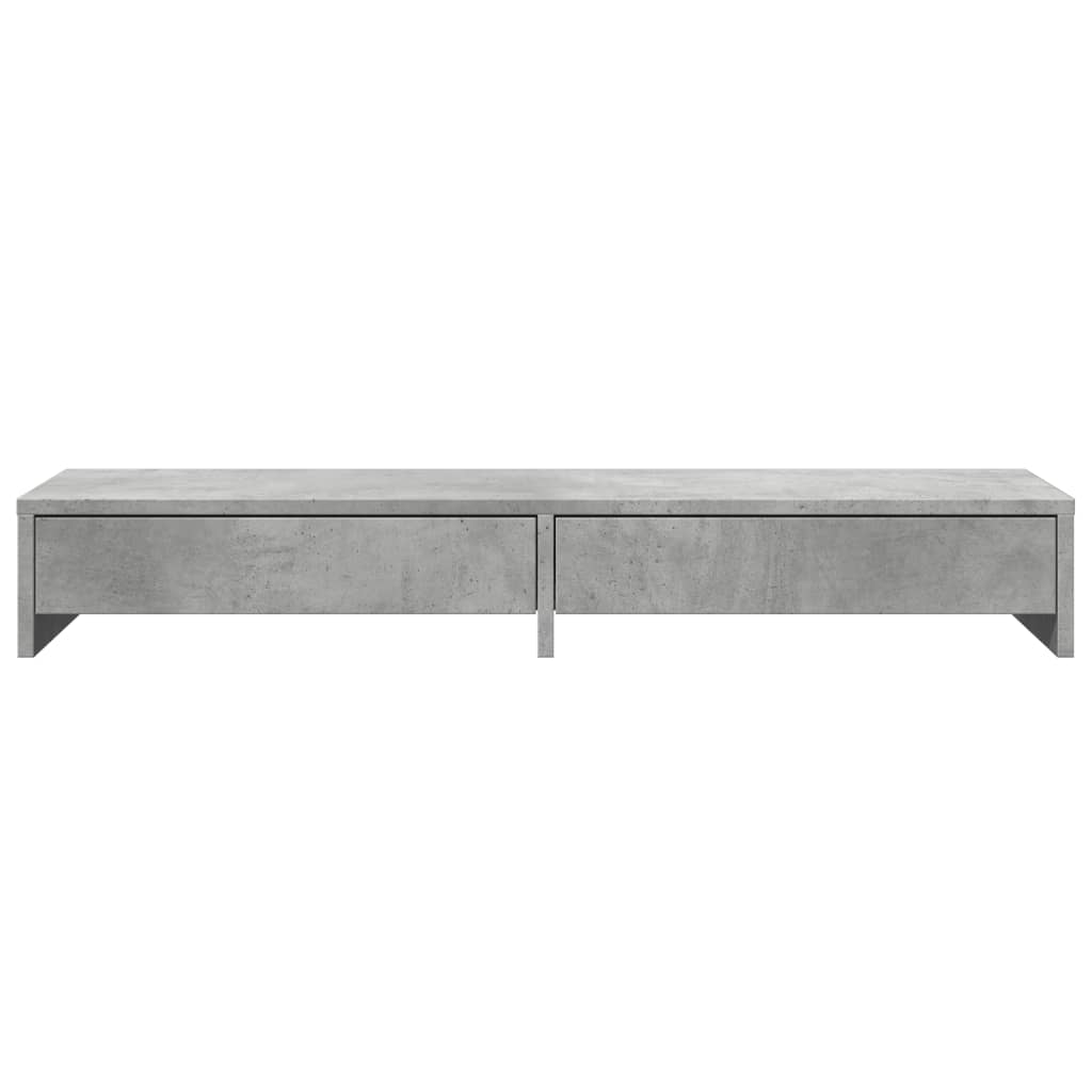 Stalak za monitor ladicama siva boja betona 100x27x15 cm drveni