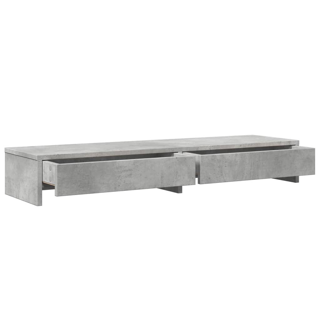 Stalak za monitor ladicama siva boja betona 100x27x15 cm drveni