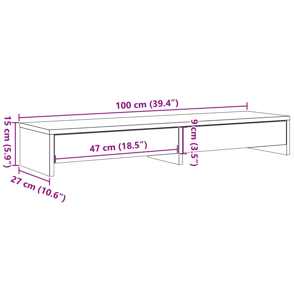 Stalak za monitor s ladicama boja drva 100 x 27 x 15 cm drveni