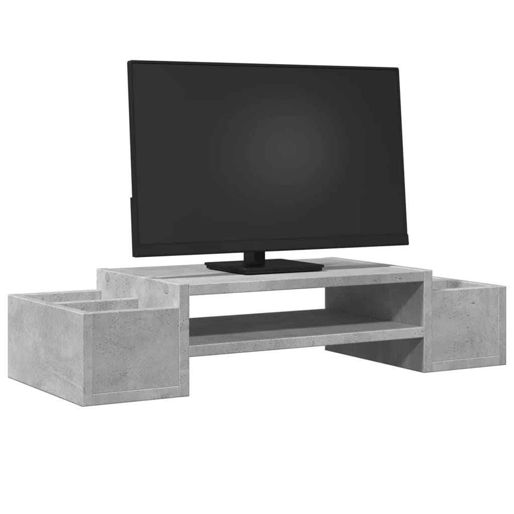 Stalak za monitor s pohranom boja betona 70 x 27 x 15 cm drveni