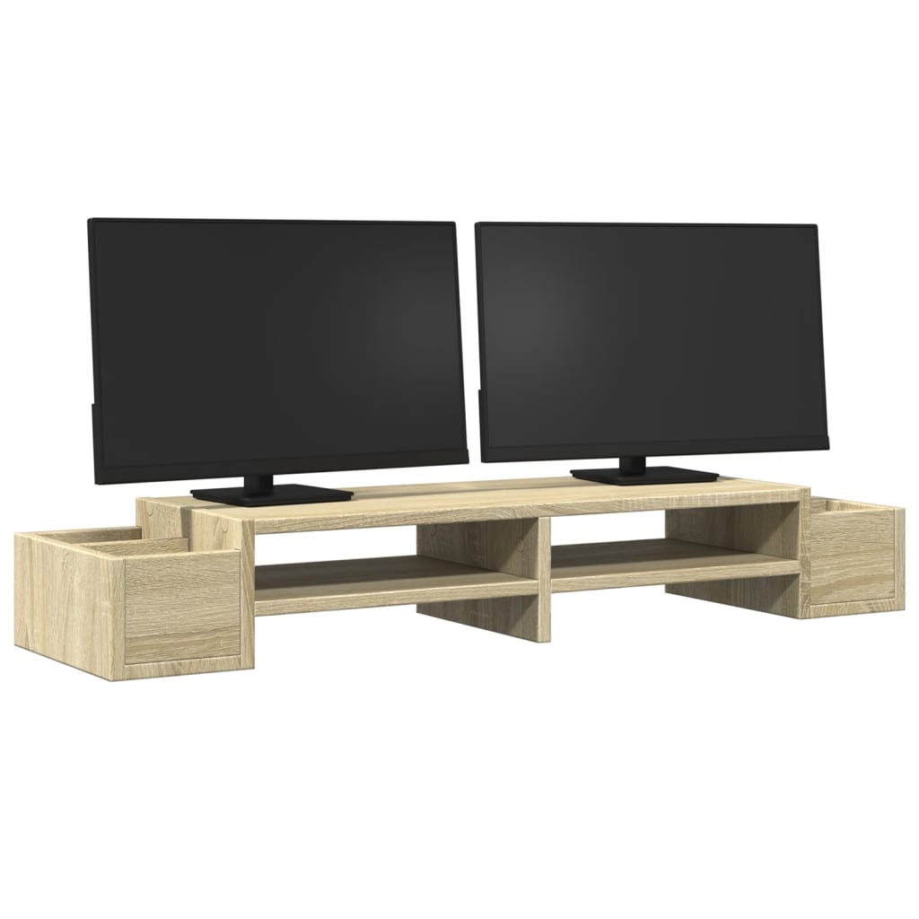 Stalak za monitor sa spremištem boja hrasta 100x27x15 cm drveni