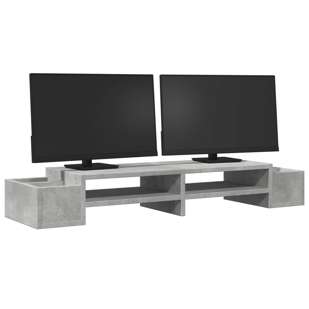 Stalak za monitor sa spremištem boja betona 100x27x15 cm drveni