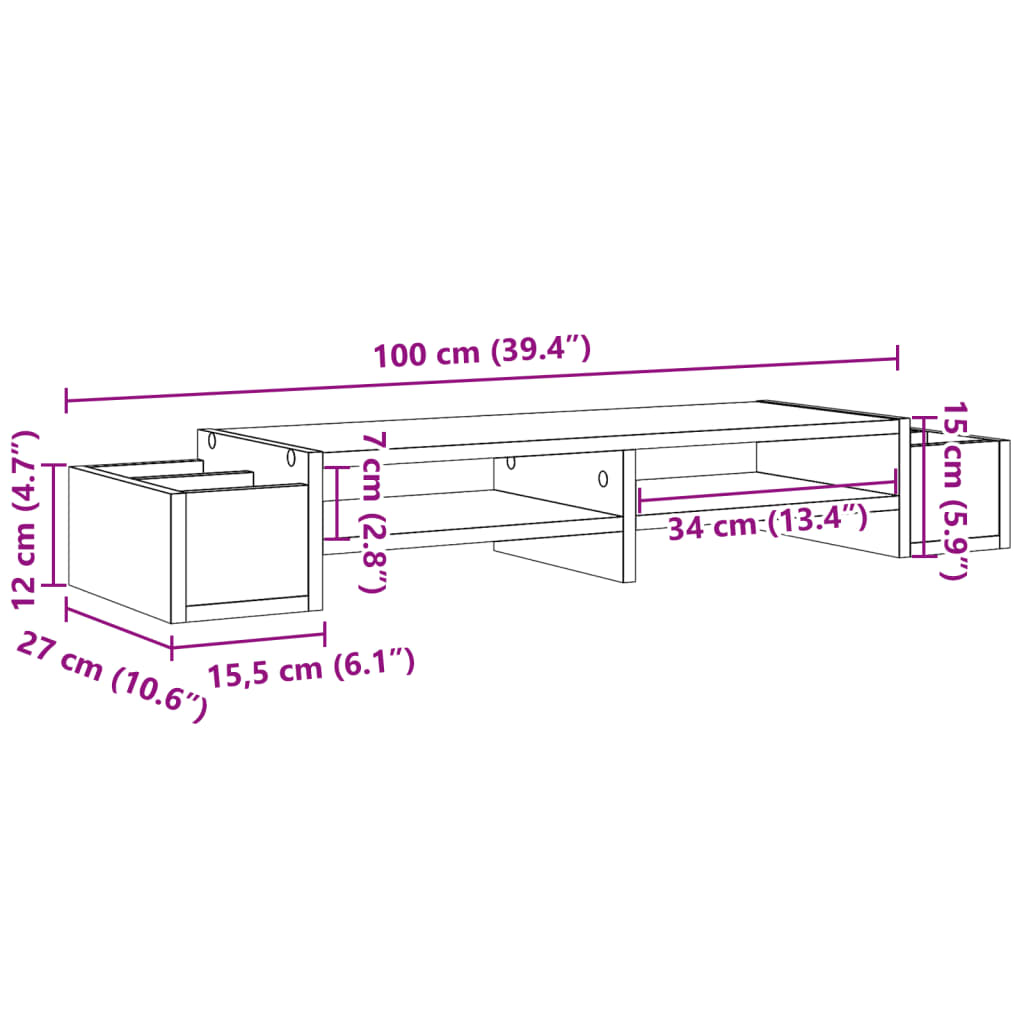 Stalak za monitor s spremištem boja hrasta 100x27x15 cm drveni