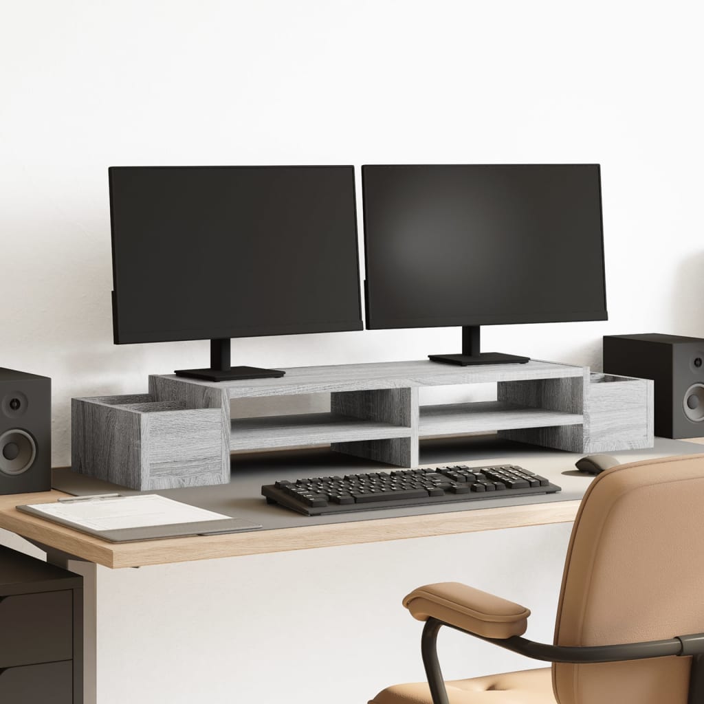 Stalak za monitor s spremištem boja hrasta 100x27x15 cm drveni