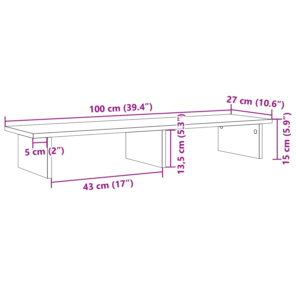 Stalak za monitor boja hrasta 100x27x15 cm konstruirano drvo