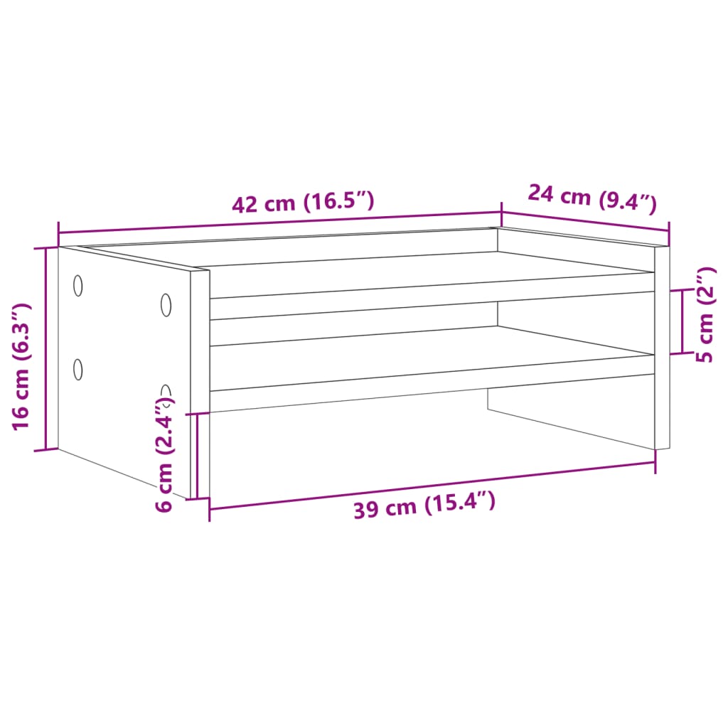 Stalak za monitor siva boja betona 42x24x16 cm drveni