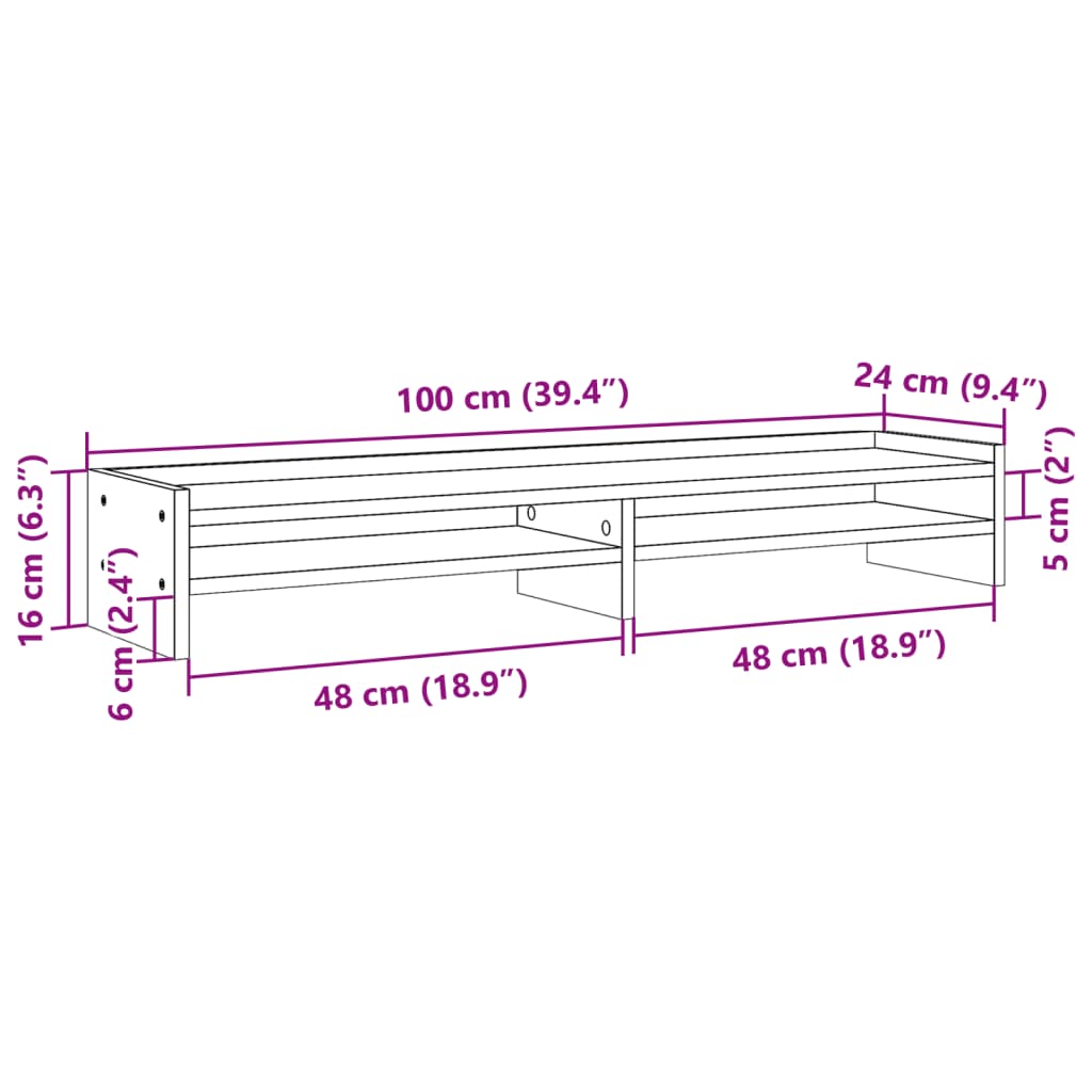 Stalak za monitor siva boja hrasta 100x24x16 cm drveni