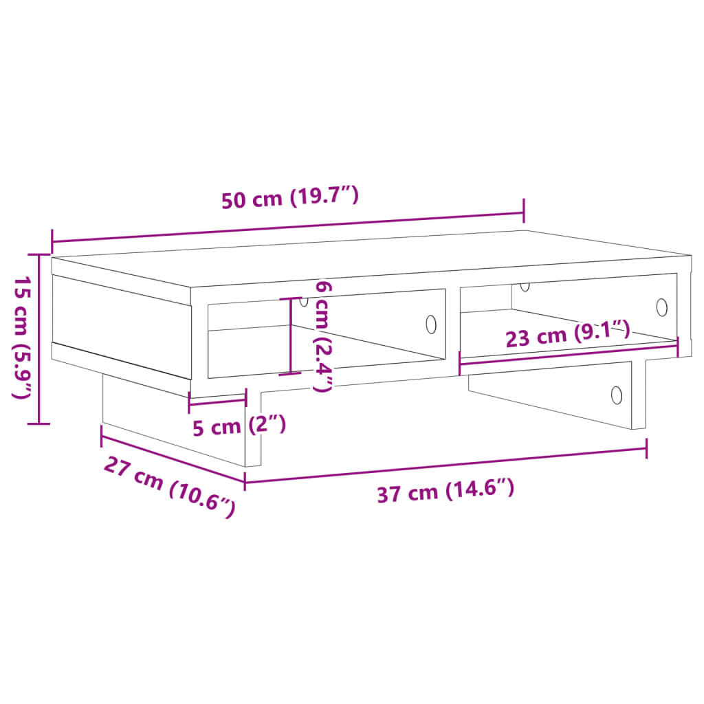 Stalak za monitor boja hrasta 50x27x15 cm konstruirano drvo