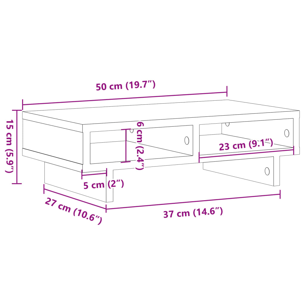 Stalak za monitor siva boja hrasta 50x27x15cm konstruirano drvo