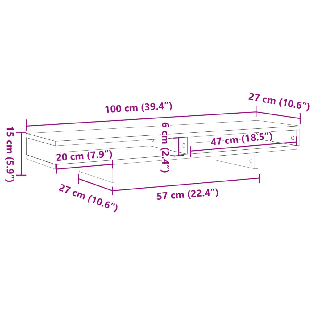 Stalak za monitor boja hrasta 100x27x15 cm konstruirano drvo
