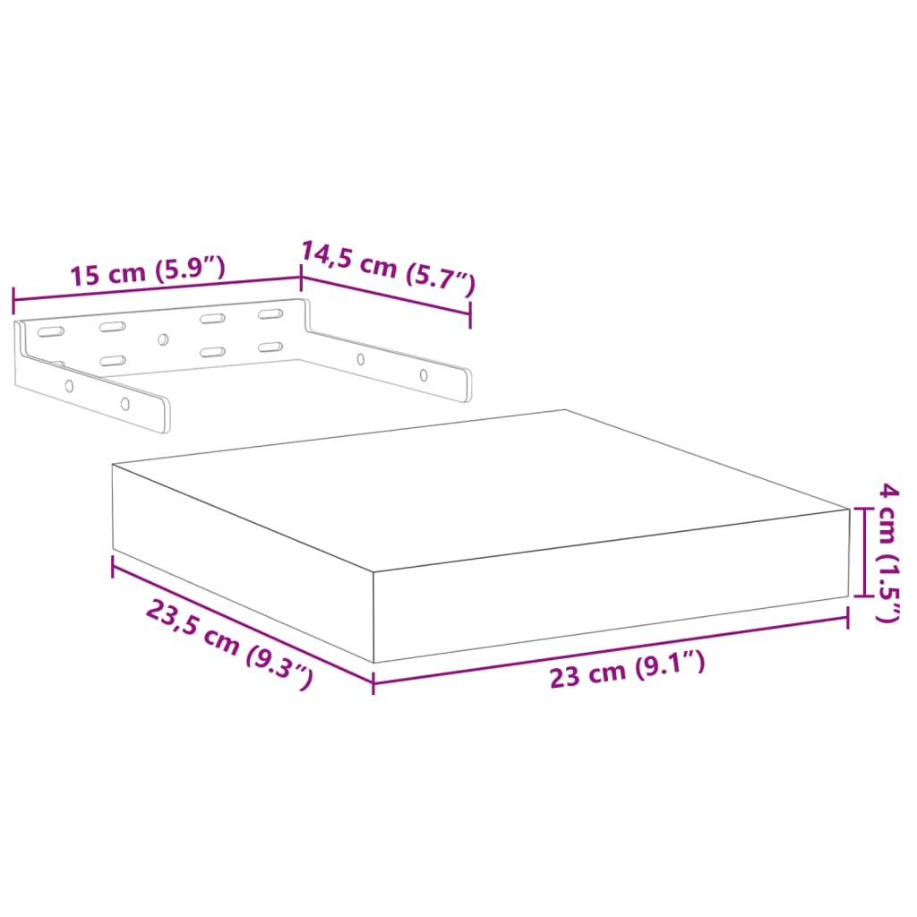 Plutajuće police 2 kom 23 x 23,5 x 4 cm od konstruiranog drva