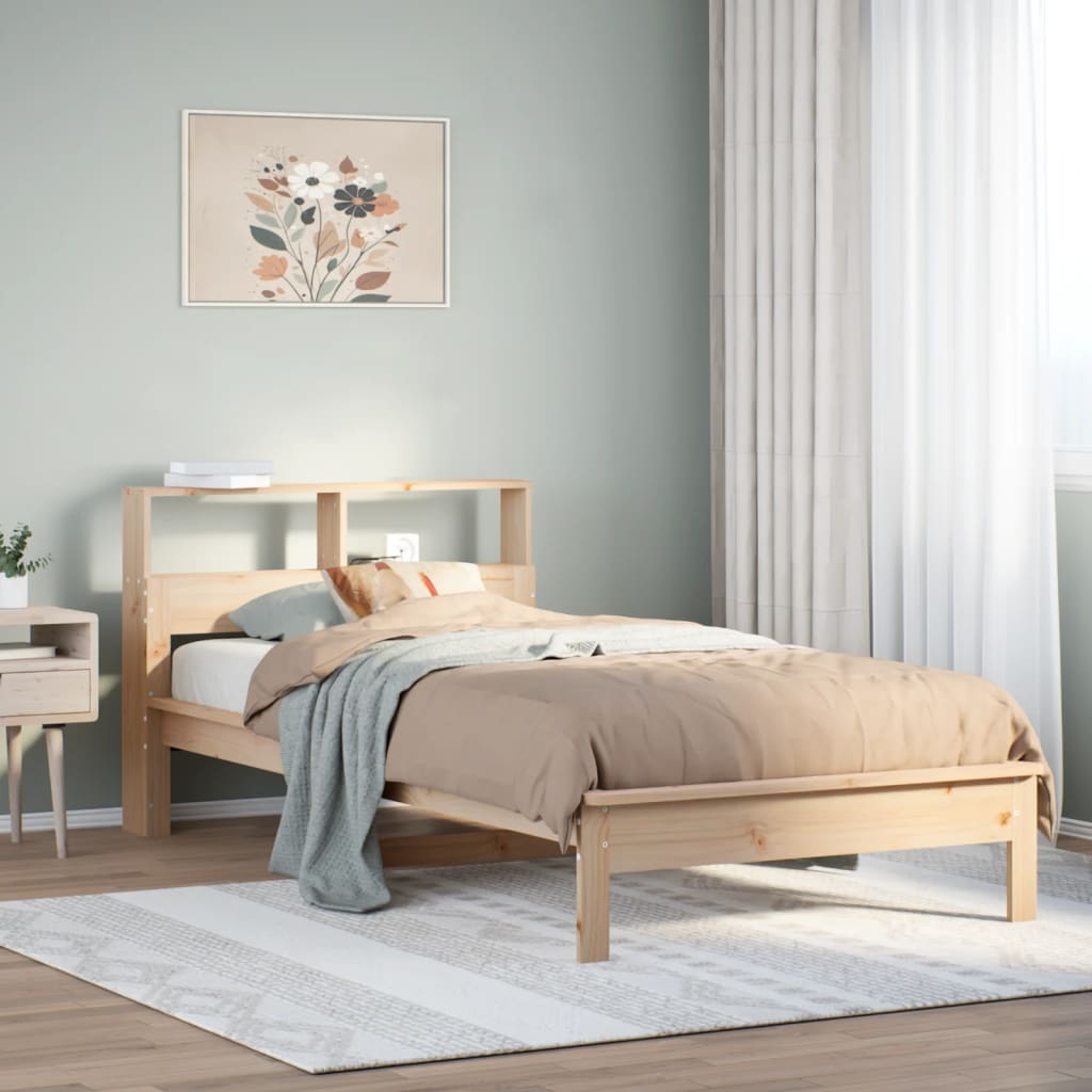 Krevet s regalom za knjige bez madraca 75x190 cm borovina