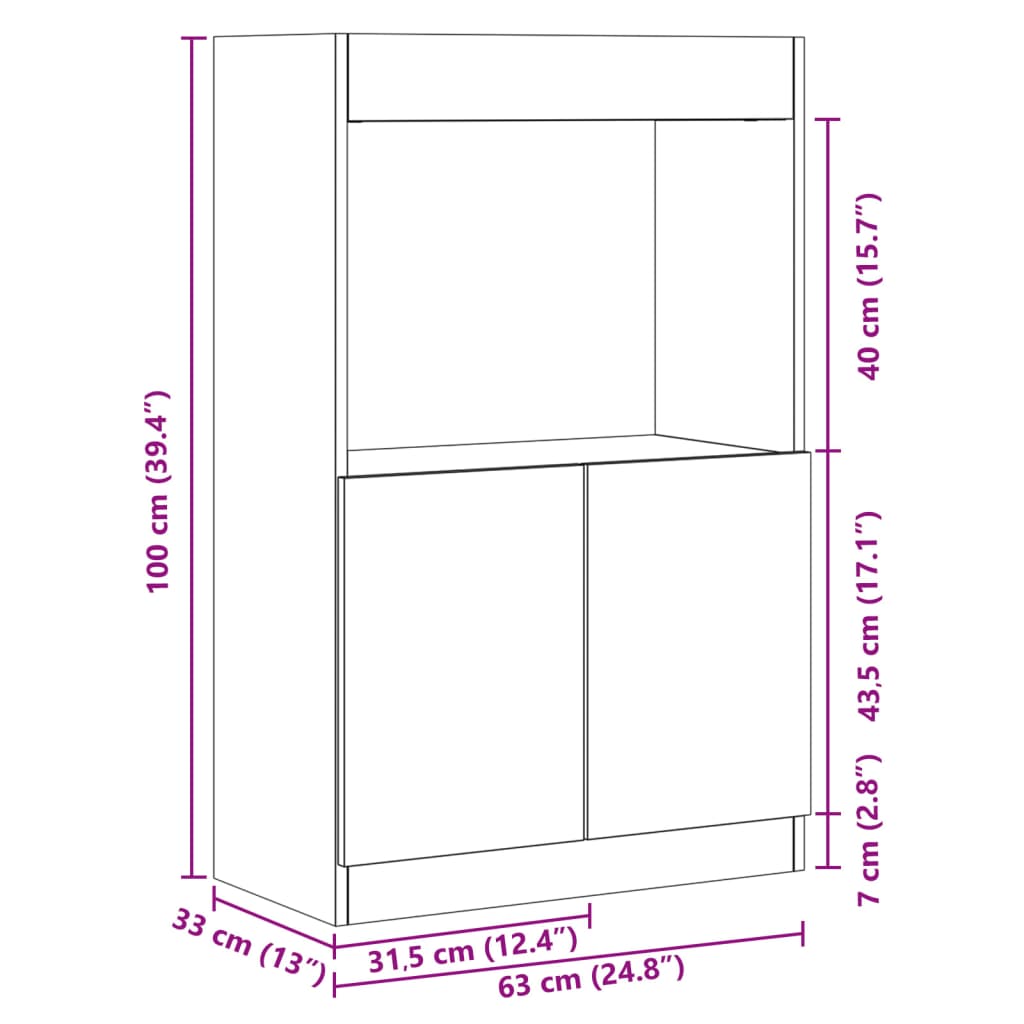 Visoka komoda boja staro drvo 63x33x100 cm konstruirano drvo
