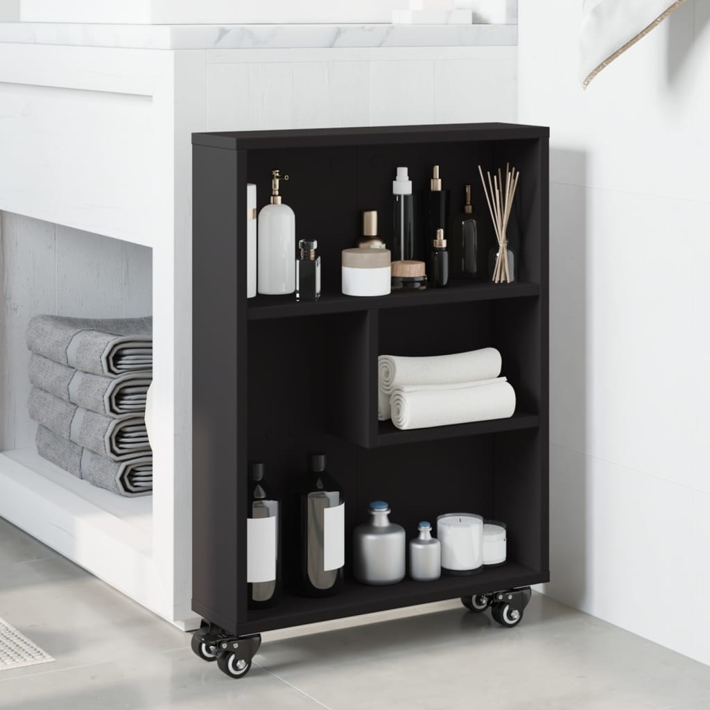 Uska kolica za pohranu crna 48x13x68 cm od konstruiranog drva
