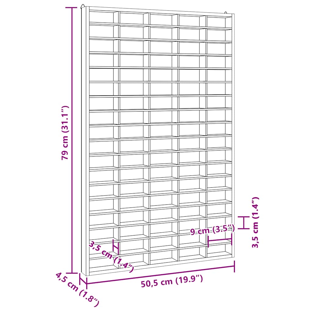 Drvena kolekcionarska vitrina s 90 odjeljaka 50,5 x 4,5 x 79 cm