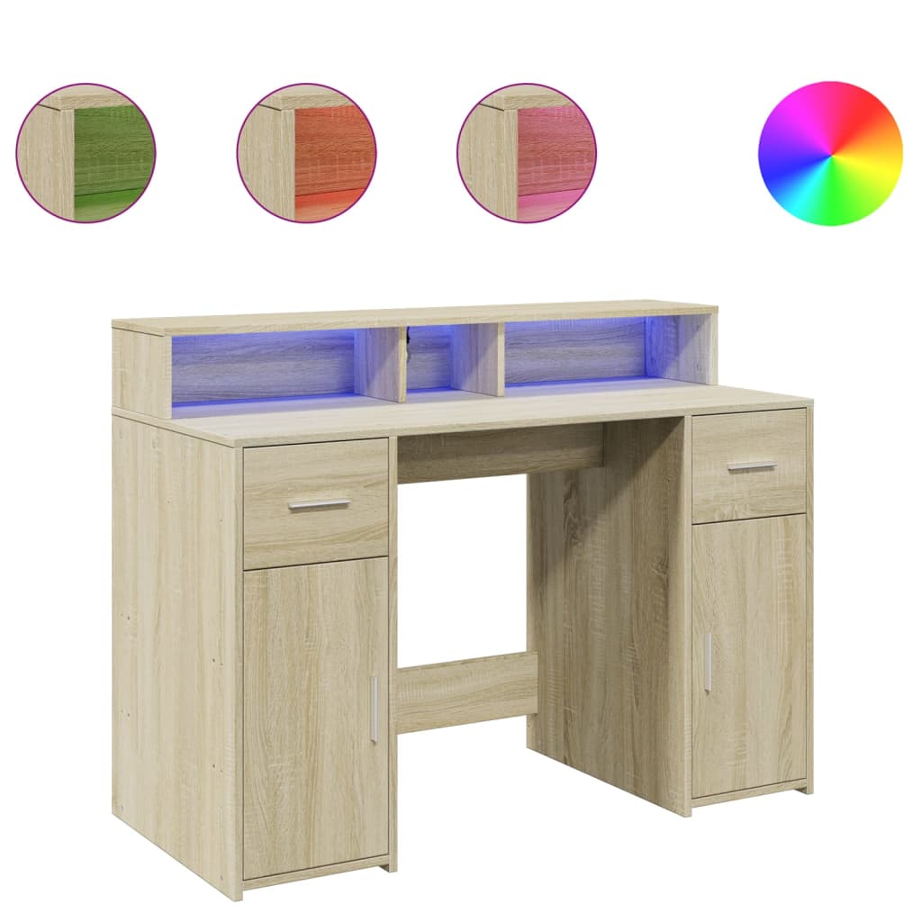 Radni stol s LED svjetlima hrast 120x55x91 cm konstruirano drvo