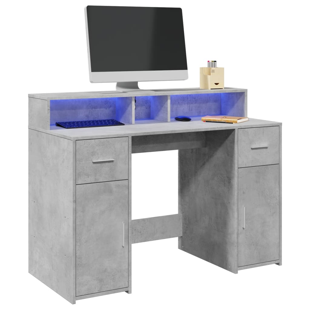 Radni stol s LED svjetlima sivi 120x55x91 cm konstruirano drvo