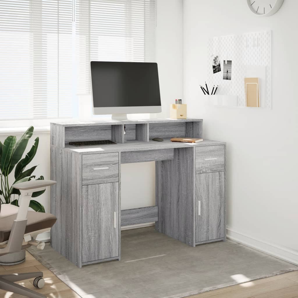 Radni stol s LED svjetlima siva boja hrasta 120x55x91 cm drveni