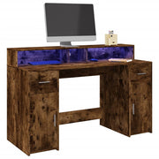 Radni stol s LED svjetlima boja hrasta 140x55x91 cm drveni