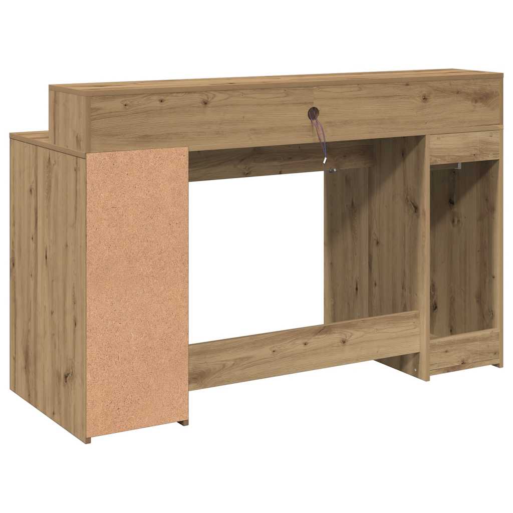 Radni stol s LED svjetlima boja hrasta 140x55x91 cm drveni