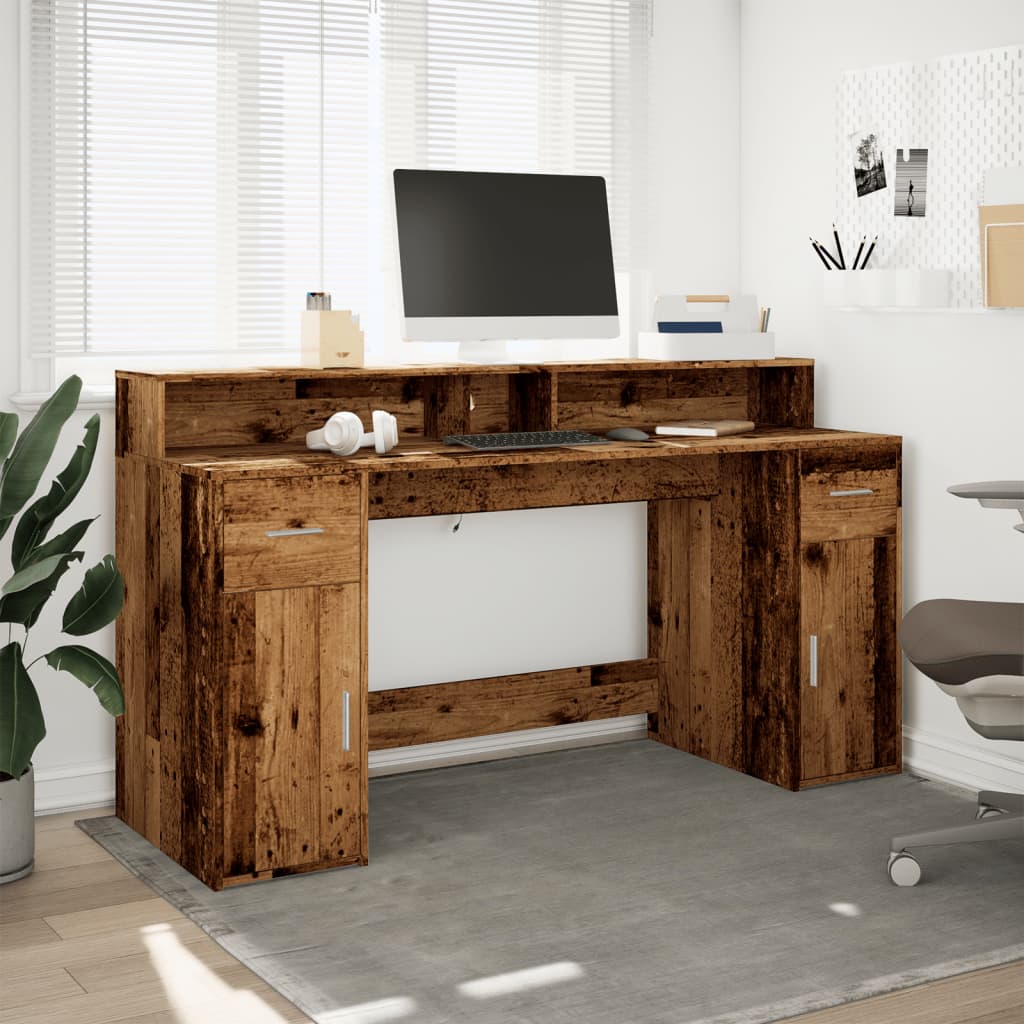 Radni stol s LED svjetlima boja starog drva 160x55x91 cm drveni