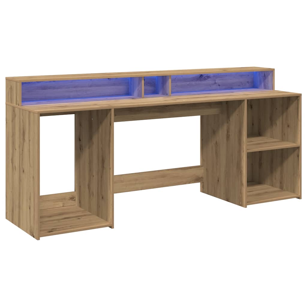 Radni stol s LED svjetlima 200x55x91 cm konstruirano drvo