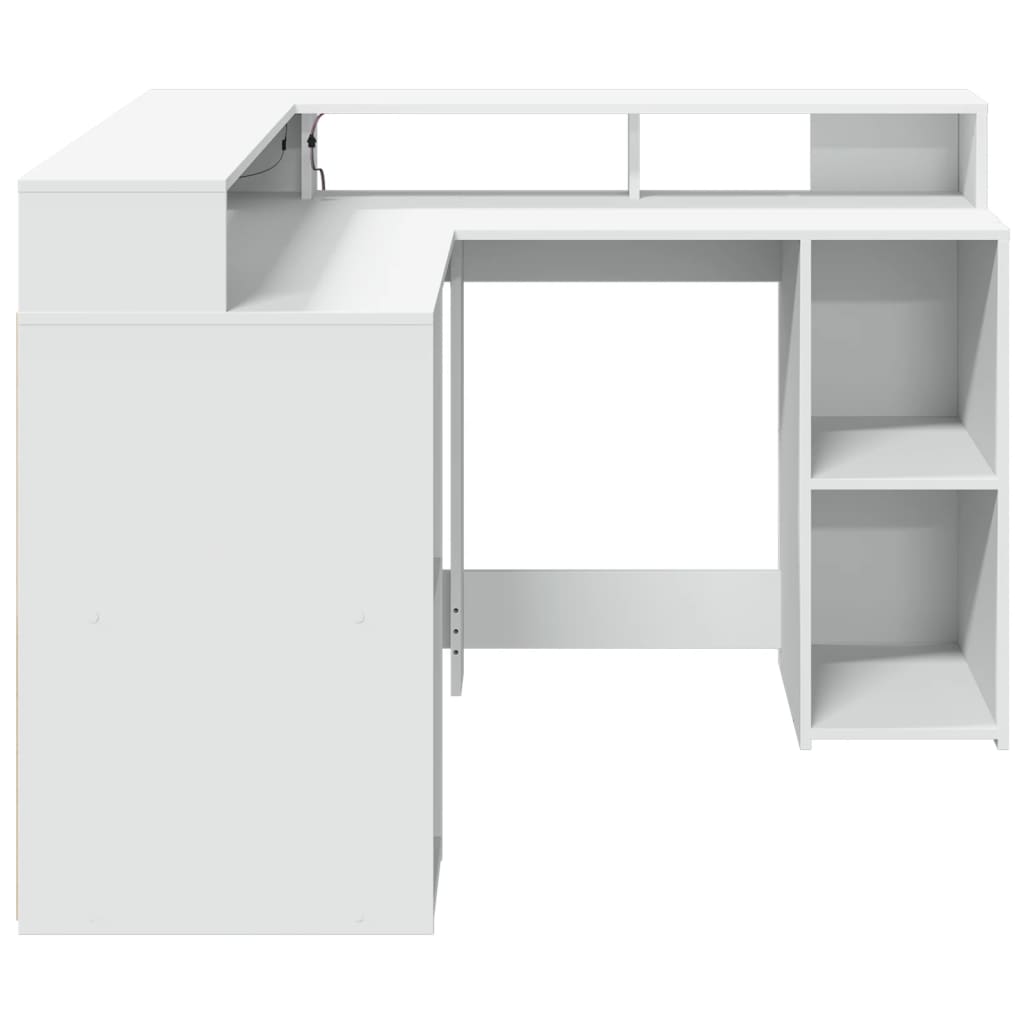 Radni stol s LED svjetlima bijeli 130 x 130 x 91 cm drveni