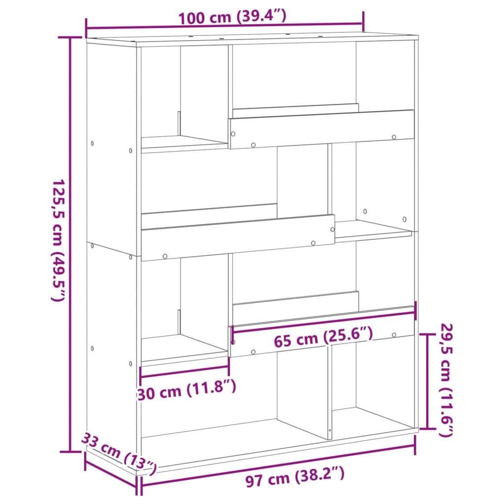 Sobna pregrada crna 100 x 33 x 125,5 cm konstruirano drvo