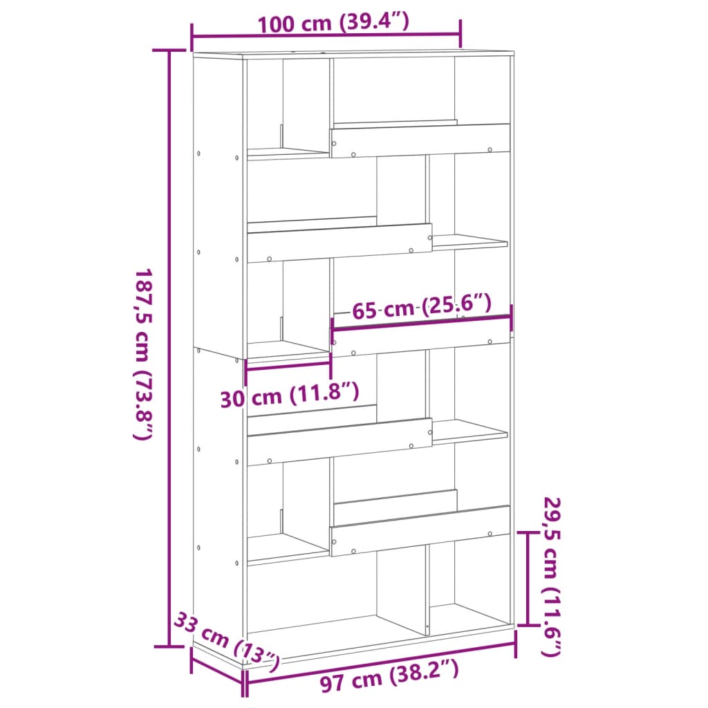 Sobna pregrada boja hrasta 100x33x187,5 cm konstruirano drvo
