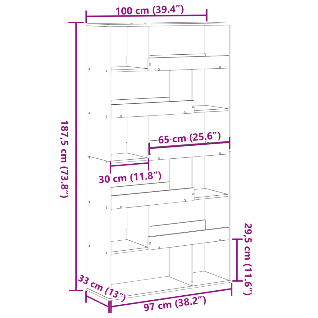 Sobna pregrada boja drva 100 x 33 x 187,5 cm konstruirano drvo