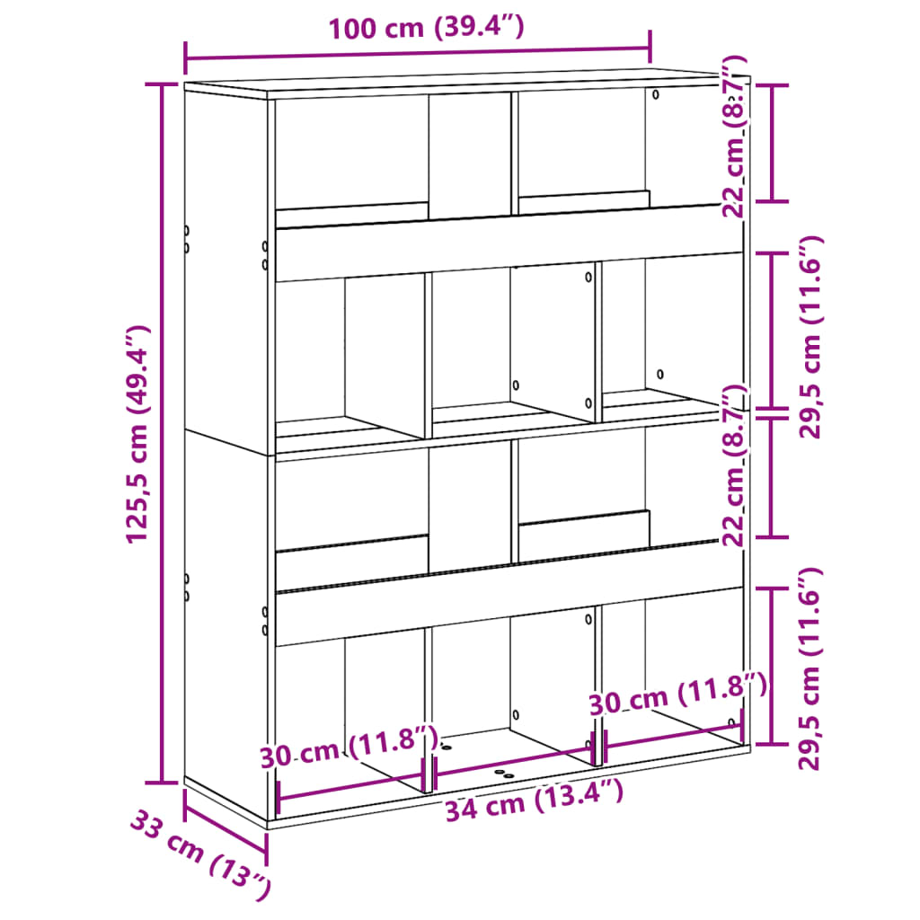 Sobna pregrada boja betona 100x33x125,5 cm konstruirano drvo