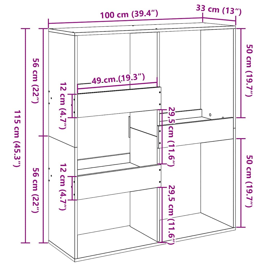 Sobna pregrada crna 100x33x115 cm konstruirano drvo