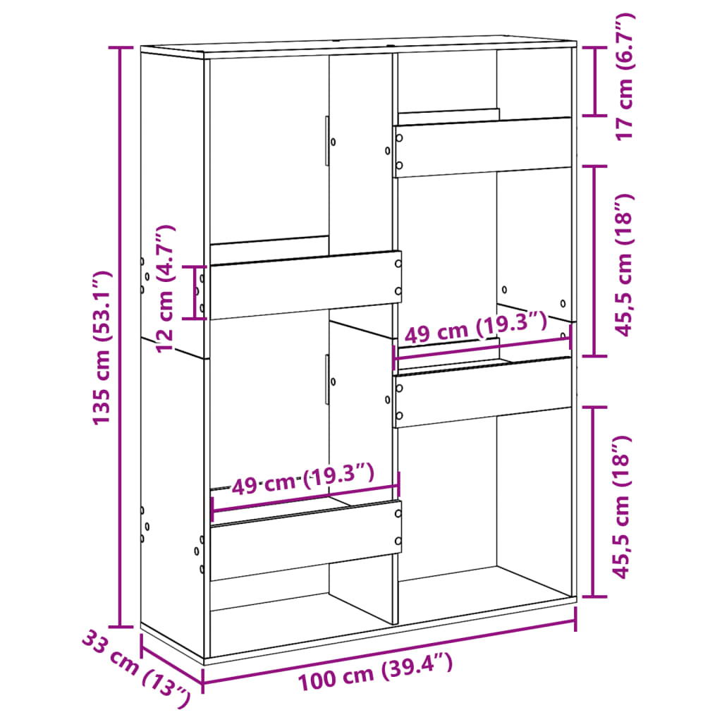 Sobna pregrada boja drva 100 x 33 x 135 cm konstruirano drvo