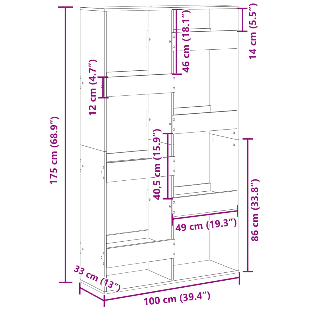 Sobna pregrada crna 100 x 33 x 175 cm od konstruiranog drva