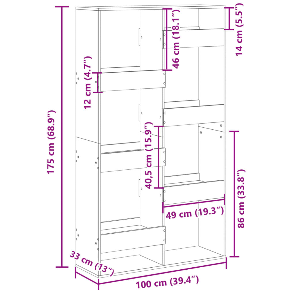 Sobna pregrada boja hrasta 100x33x175 cm konstruirano drvo