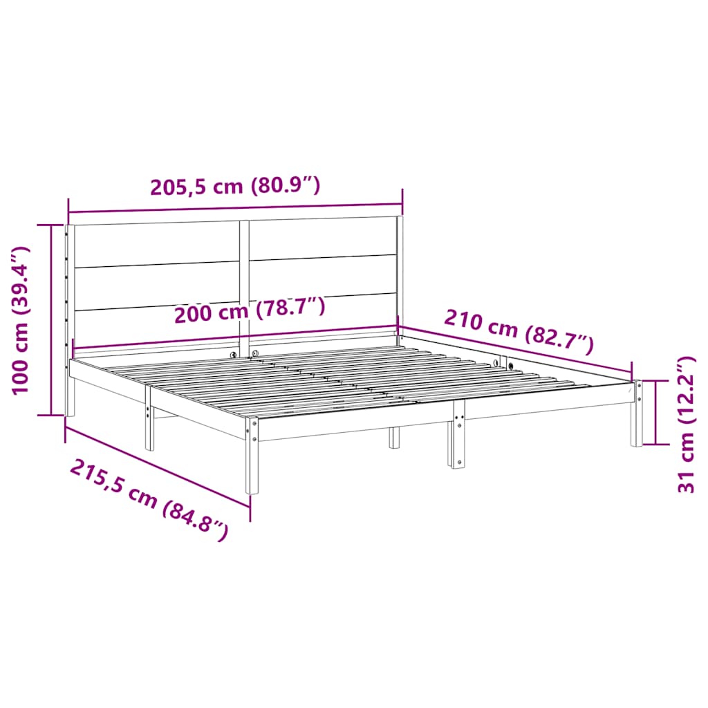 Dugi okvir kreveta bez madraca 200 x 210 cm masivno drvo