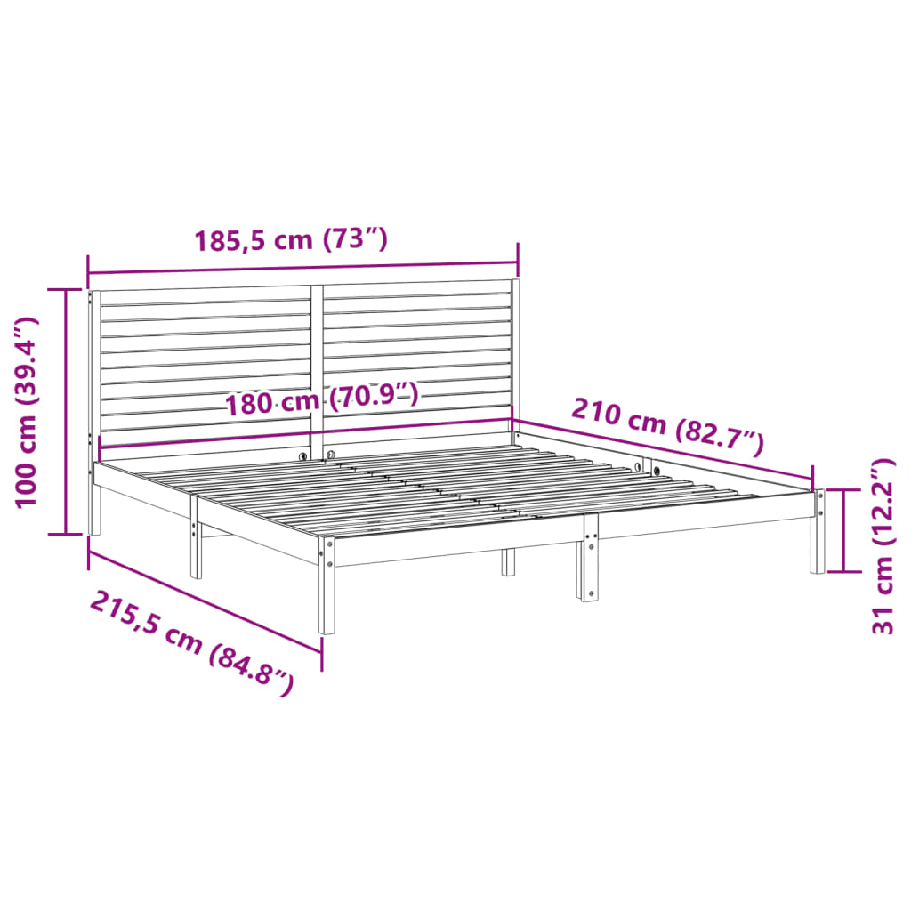 Dugi okvir kreveta bez madraca bijeli 180 x 210 cm masivno drvo