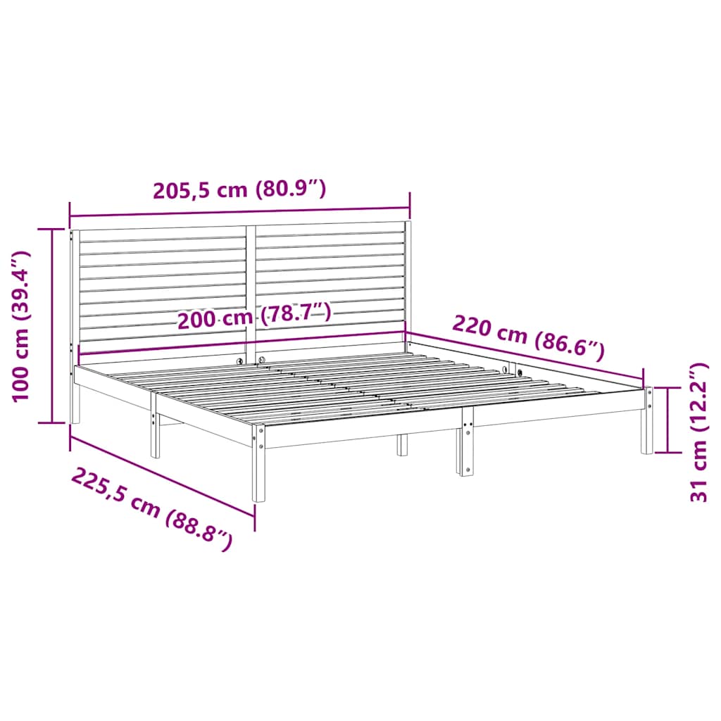 Dugi okvir kreveta bez madraca bijeli 200 x 220 cm masivno drvo