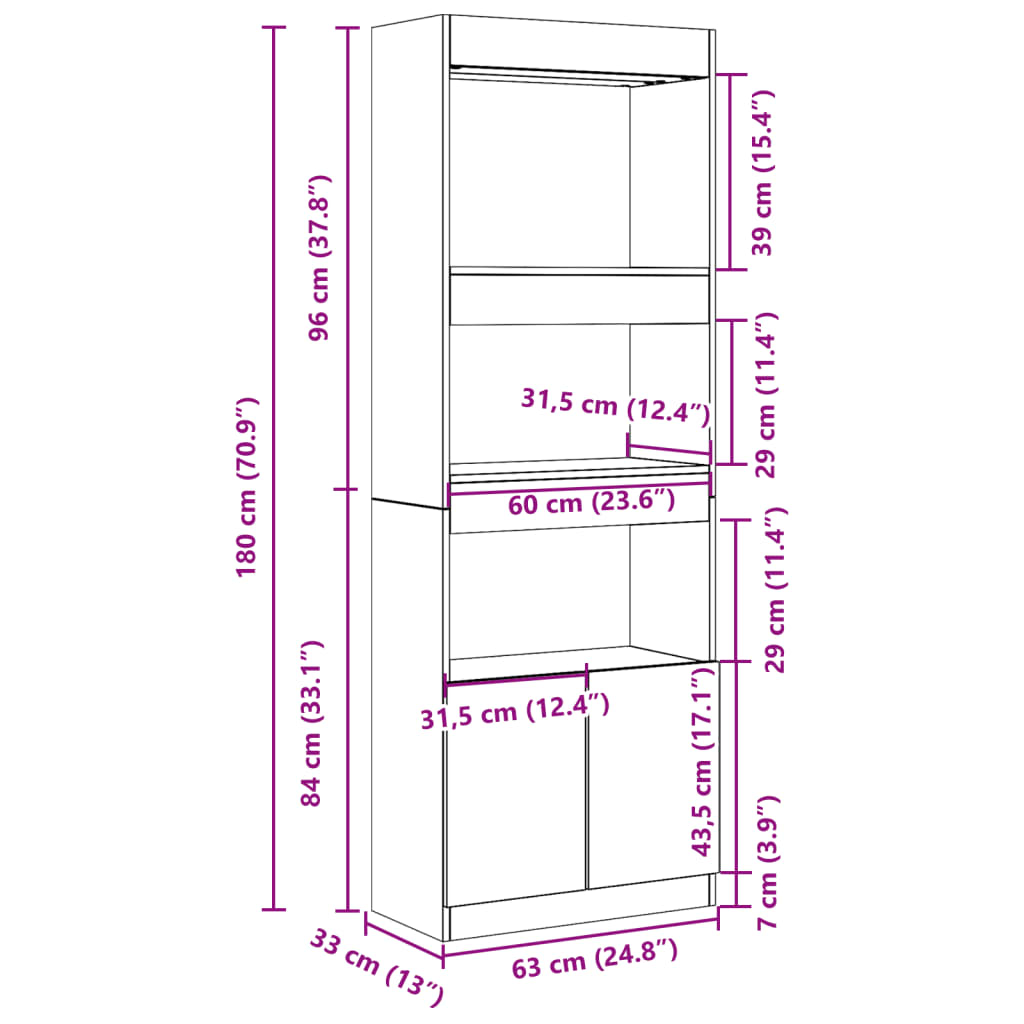 Visoka komoda boja hrasta sonome 63x33x180 cm konstruirano drvo