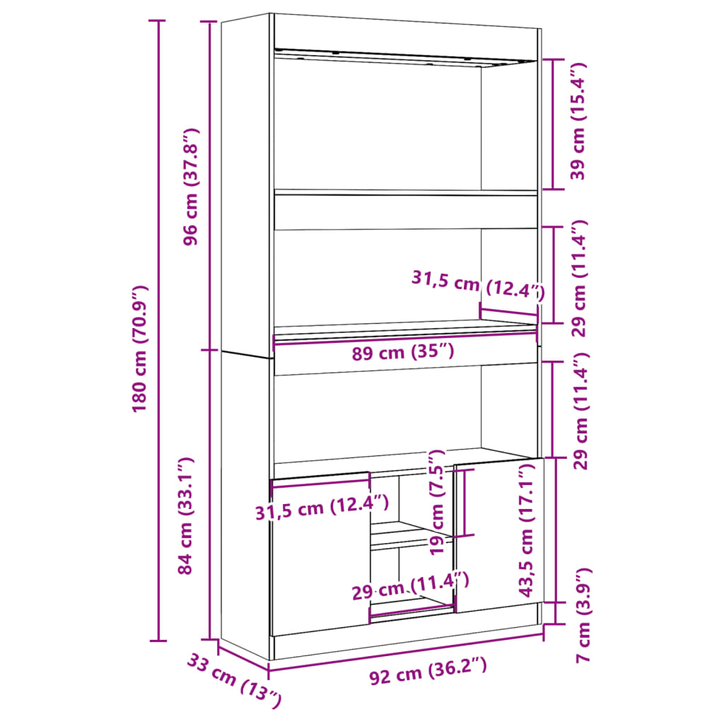 Visoka komoda bijela 92 x 33 x 180 cm od konstruiranog drva