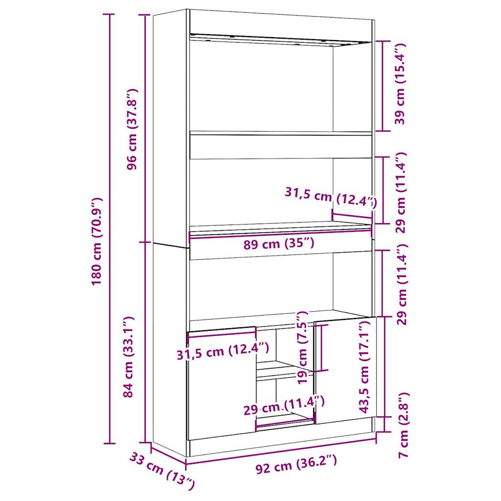 Visoka komoda boja staro drvo 92x33x180 cm konstruirano drvo