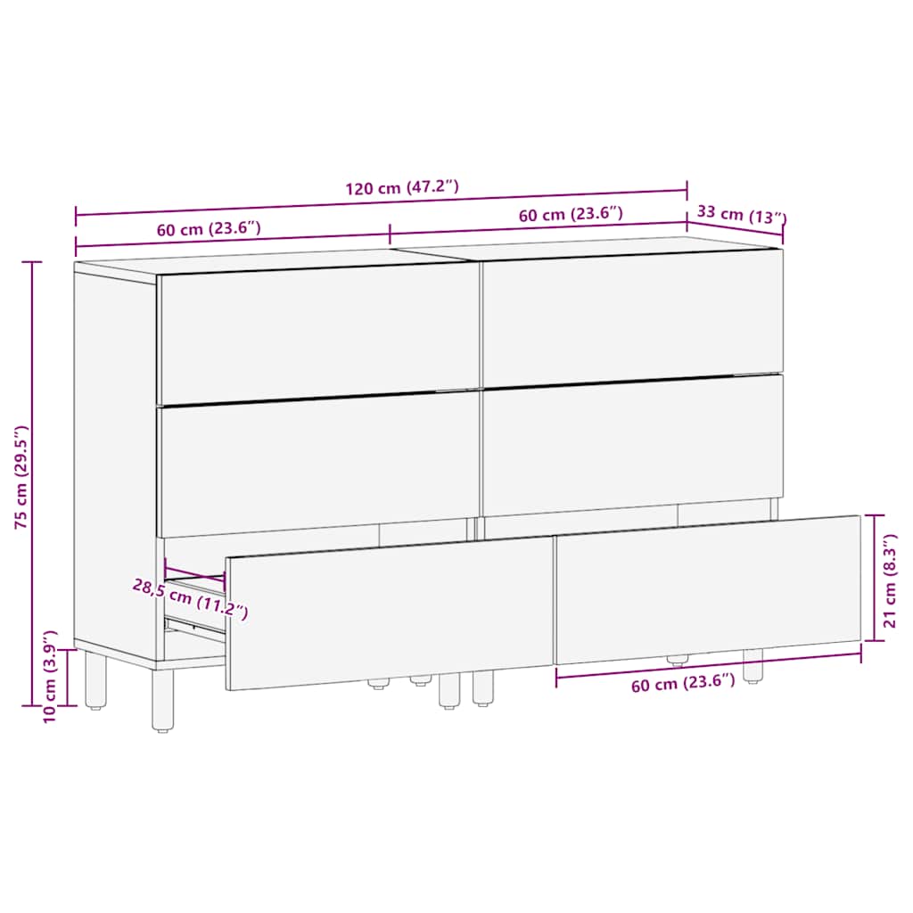 Komoda 2 kom smeđa 60x33x75 cm Puno drvo Mango