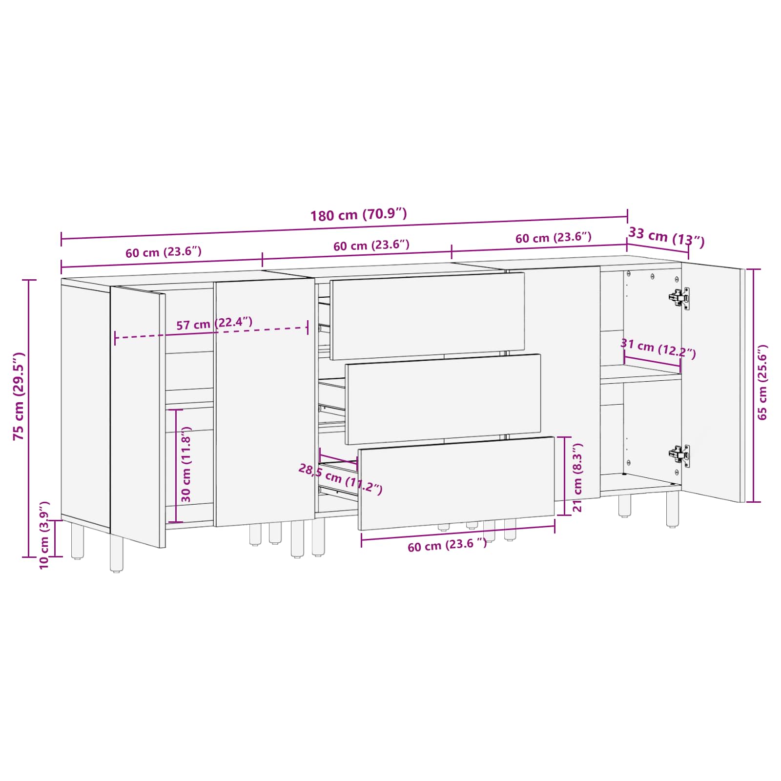 Kreveta 3 pcs Finš bijelog pranja 180 x 33 x 75 cm