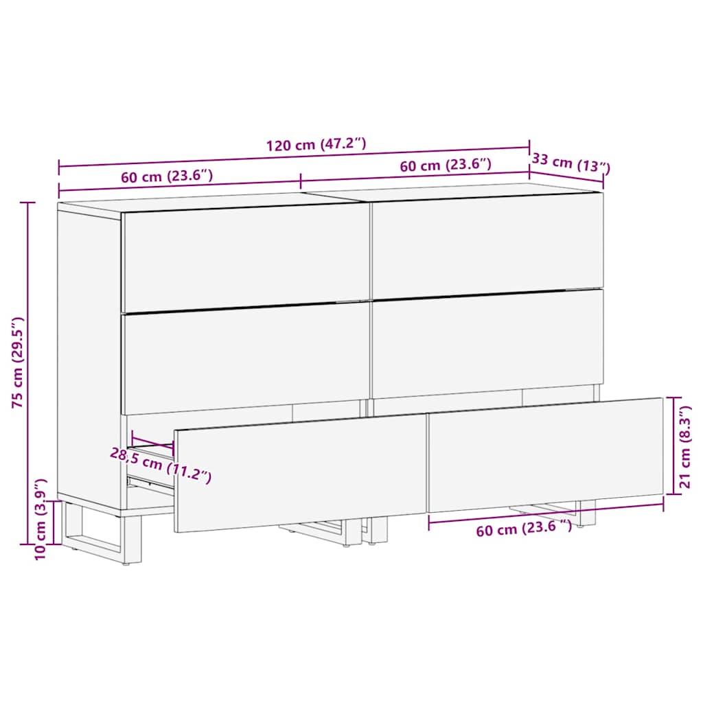 Set komoda 2 pcs Orah 120 x 33,5 x 75 cm Čvrsto drvo manga